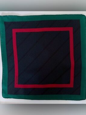 VTG Lanvin Paris Pocket Square Vintage  Black Red Green Stripe